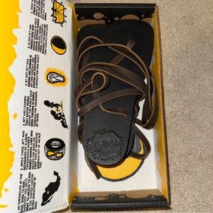 Luna Sandals Black With Brown Leather Strap Jesus Sandals Men’s 8.5 Women’s 10.5